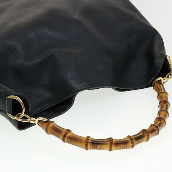 GUCCI Bamboo Hand Bag Leather 2way Navy 001.7265.1577 Auth yk6678B - Picture 6 of 16